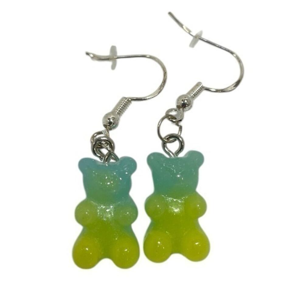 Gummy Bear Earrings silver blue green dangle resin pierced NEW Y2K